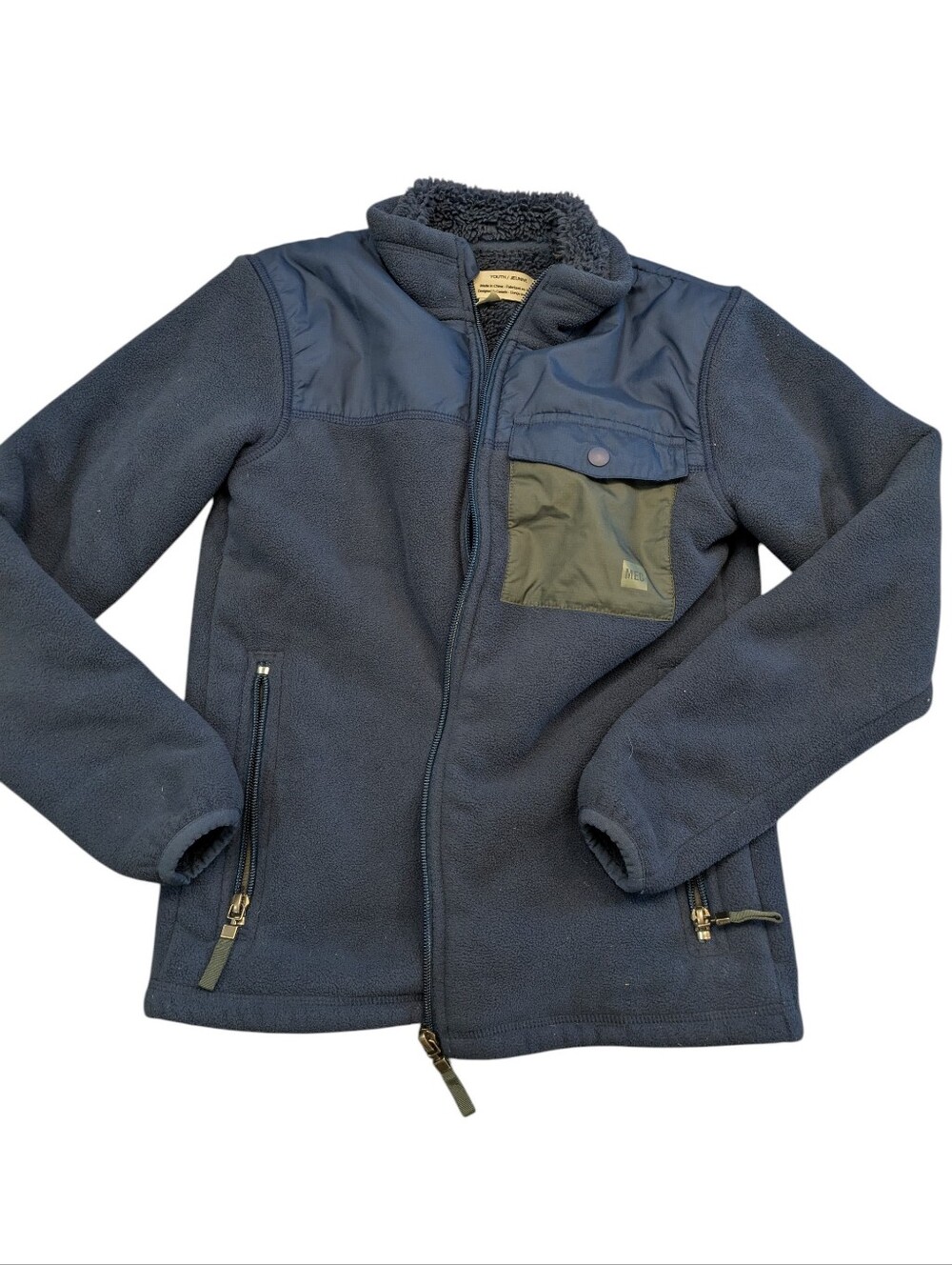 MEC Navy Fleece Jacket with Olive Chest Pocket